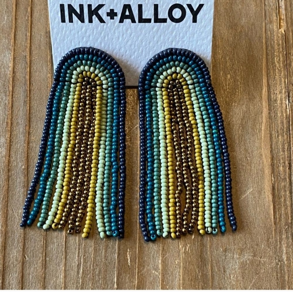 Ink+Alloy Boho Beaded Fringe Earrings NEW